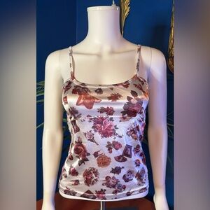 Dolls Kill AD Stretchy Shiny Satin Floral Print Cami